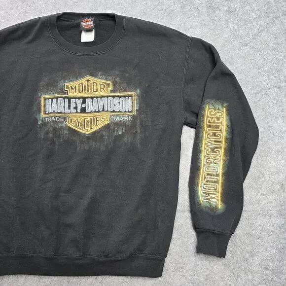 Harley-Davidson Sleeve Hit Sweatshirt‎ Mens Medium Black Crewneck Graphic - Picture 8 of 12